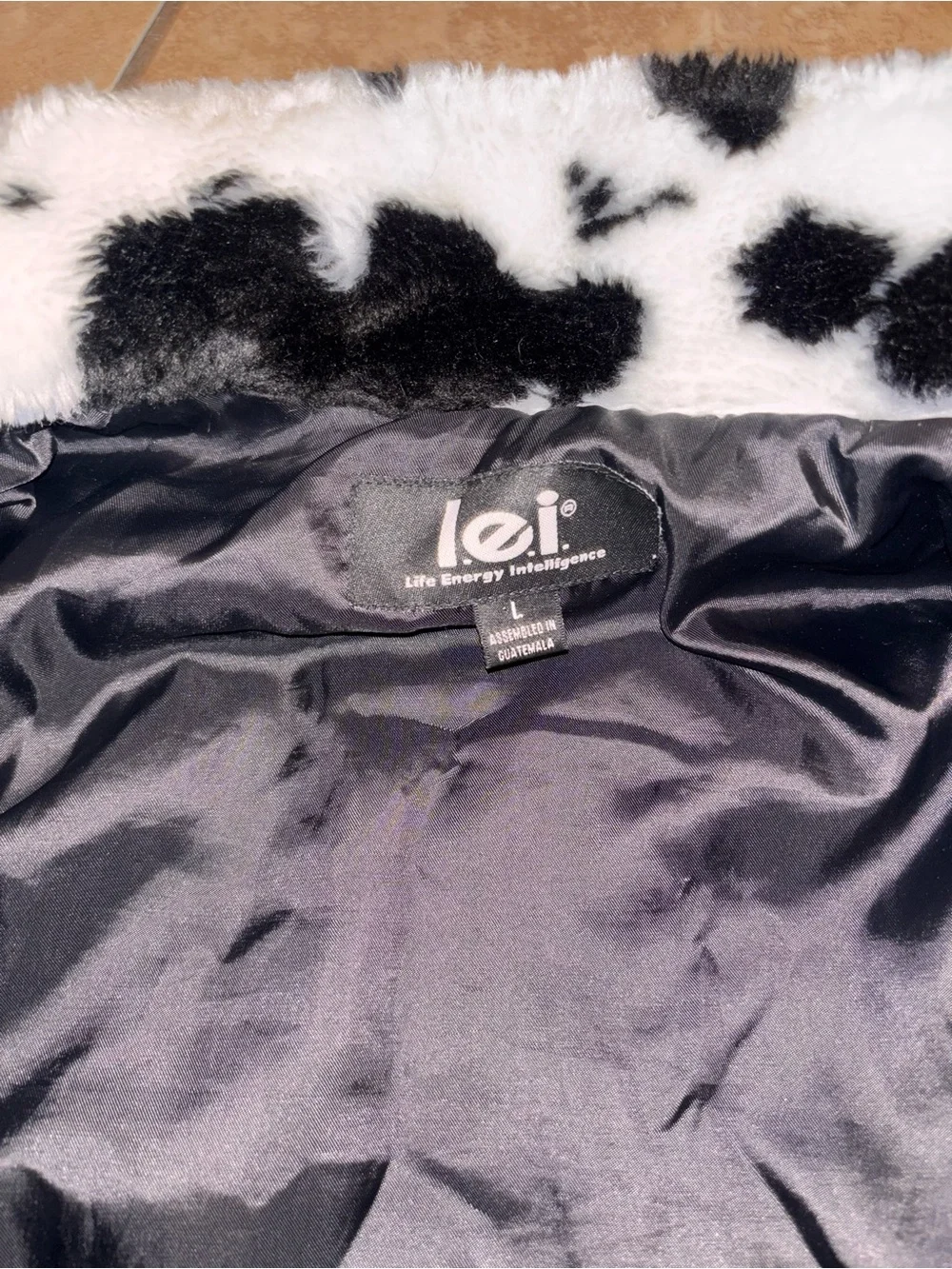 lei Black & White Faux Fur Cow-Print Puffer Jacket